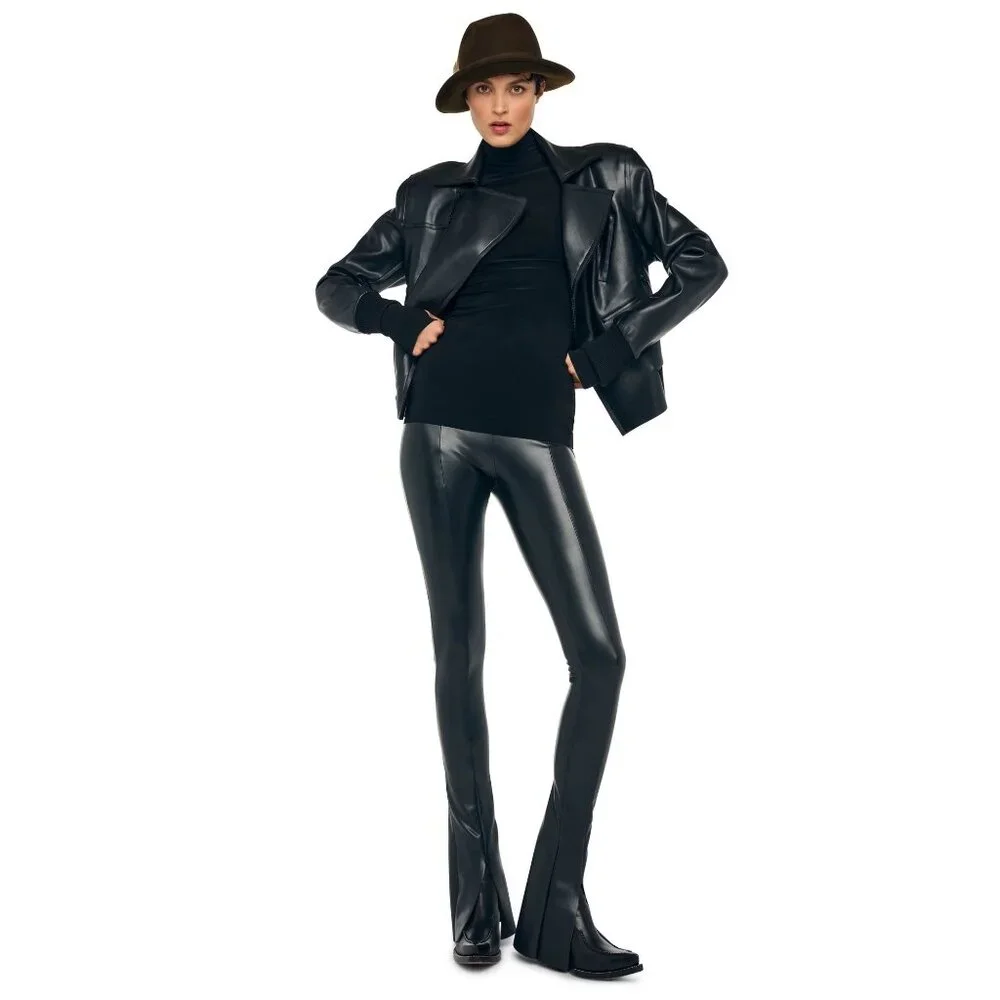Norma Kamali Black High-Waist Faux Leather Split-Leg Leggings - Picture 9 of 16